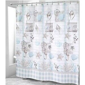 Avanti Shell Fabric Shower Curtain Seahorse Shells Beach House Nautical Summer